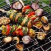 Meat and veg skewers on a BBB marinated with Spicy BBQ Rub.