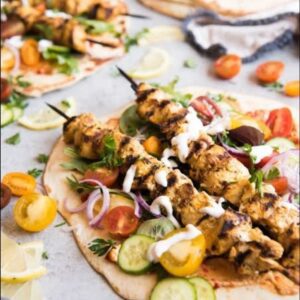 Kebabs marinated in middle east rub cooked on the BBQ, served with yoghurt.